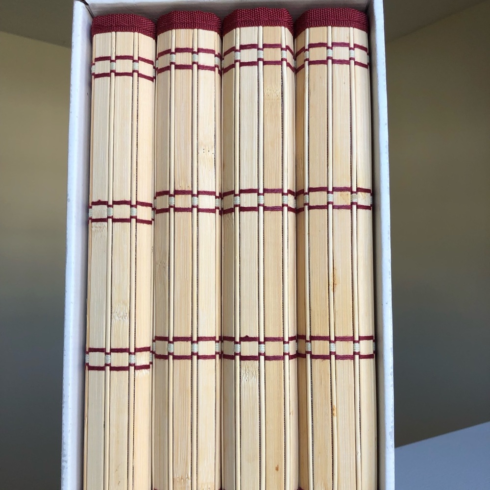 All Natural Bamboo Placemats with Maroon Edges Set of 4 NEW